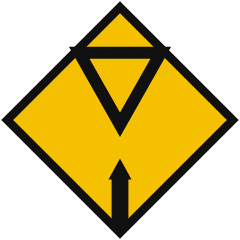 A yellow diamond showing a small downward pointing triangle above a black arrow pointing at it